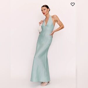 NWOT Reformation Delilah Linen Dress in Aquamarine Blue Green Maxi Halter Size 0